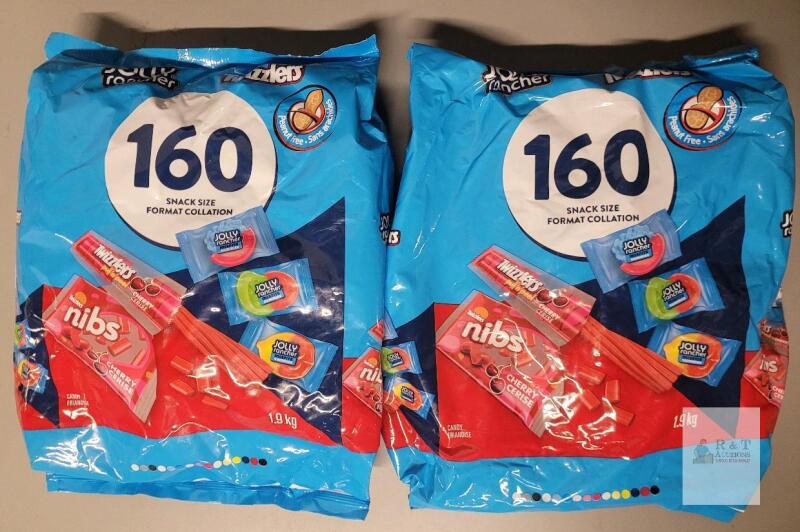 [BB 2025 / 04]New 2-Packs Twizzlers / Jolly Rancher Size Size Candy. 2-Packs = 160 Snack Size Candies per Pack. Sealed. Peanut Free