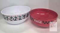 Coca-Cola Sakura Melamine Mixing/Serving Bowls Set 10.5" White Playing Card & Red Checkerboard