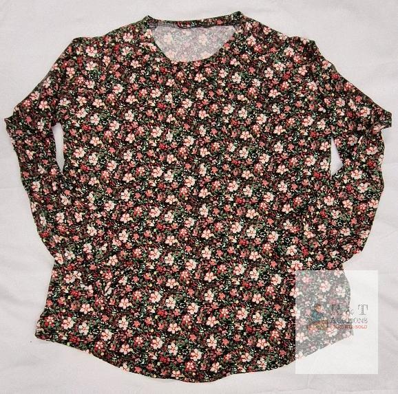 NEW Women&rsquo;s Large Floral Long Sleeve Pullover Shirt, Black/Red/Pink/Green, Crew Neck, Regular Fit