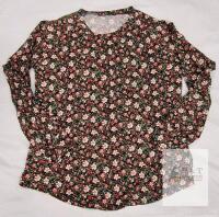 NEW Women&rsquo;s Large Floral Long Sleeve Pullover Shirt, Black/Red/Pink/Green, Crew Neck, Regular Fit