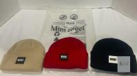 NEW Mini Angel Cuffed Knit Beanie Hat Set, Red/Black/Beige, Logo Patch, Unisex, Acrylic, 3-Pack