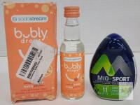 BB 25 SodaStream Bubly Drops Peach 40mL & Mio Sport Lemon Lime 48mL Flavor Enhancers, 12L & 11 Servings