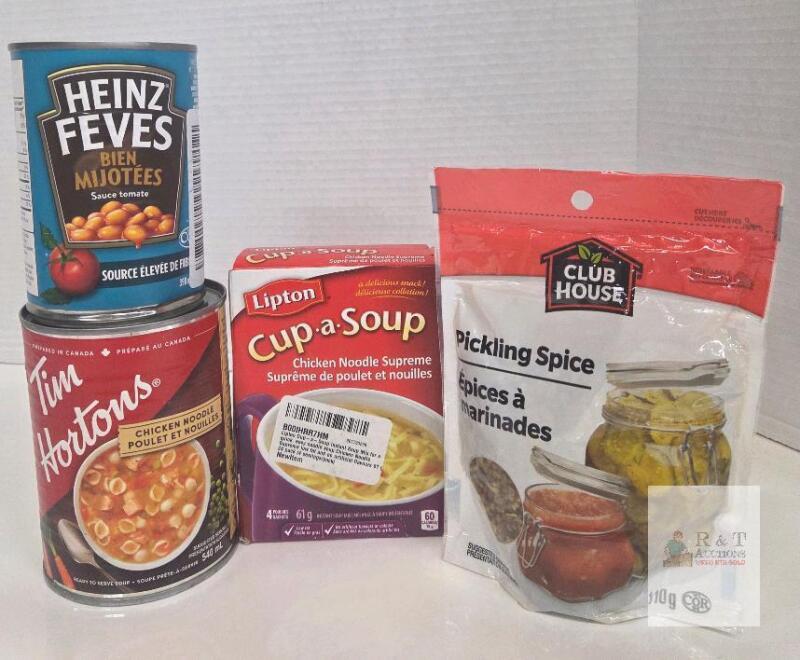 expiry dates extend into 2025 and 2026 Mixed Grocery Lot &ndash; Heinz Baked Beans, Tim Hortons & Lipton Chicken Soup, Club House Spice