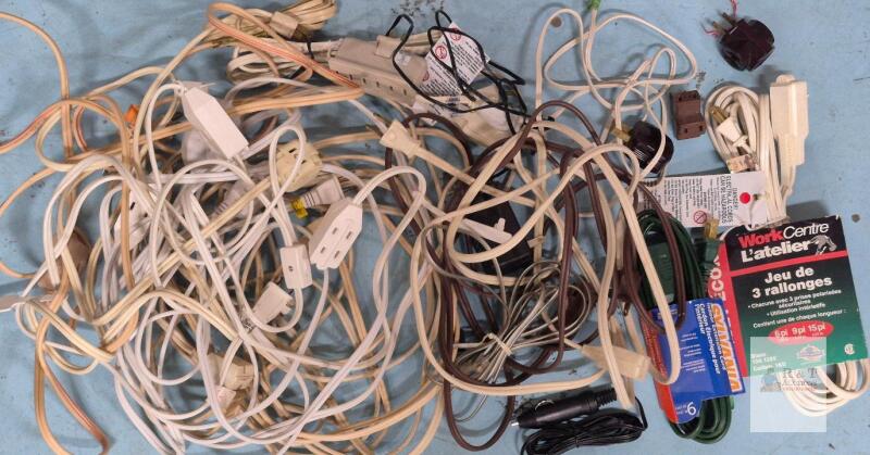 Large Lot Household Extension Cords 6ft/9ft/15ft 16 AWG UL CSA w/ Plug Adapters & Power Strips