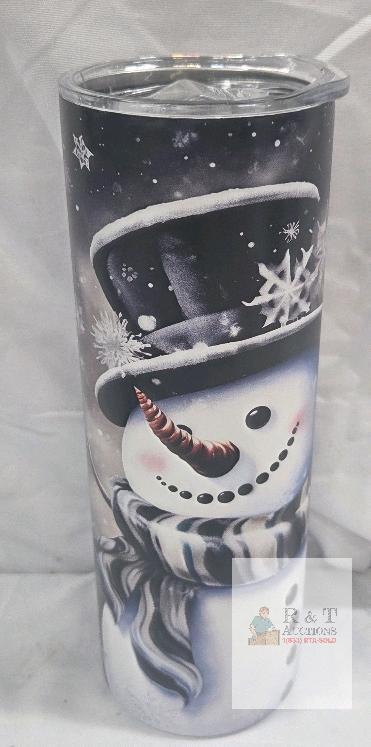 NEW Snowman 20 oz Stainless Steel Vacuum Insulated Tumbler, Sliding Lid, Winter Design