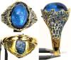 Set of Three Size 9 Fashion Rings &ndash; Gold Blue Cabochon, Silver Butterfly Cluster, Silver Eternity Band - 3