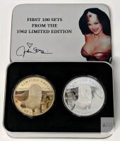 [Rare] Limited Edition JULIE STRAIN (1962&ndash;2021) FANS CLUB Wonder Woman Collectable Medallion Pair in Collectable Metal Tin, February 18, 1962 Concord California, From First 100 Sets, Coins in Hard Protective Cases, 2.3" Diameter Each