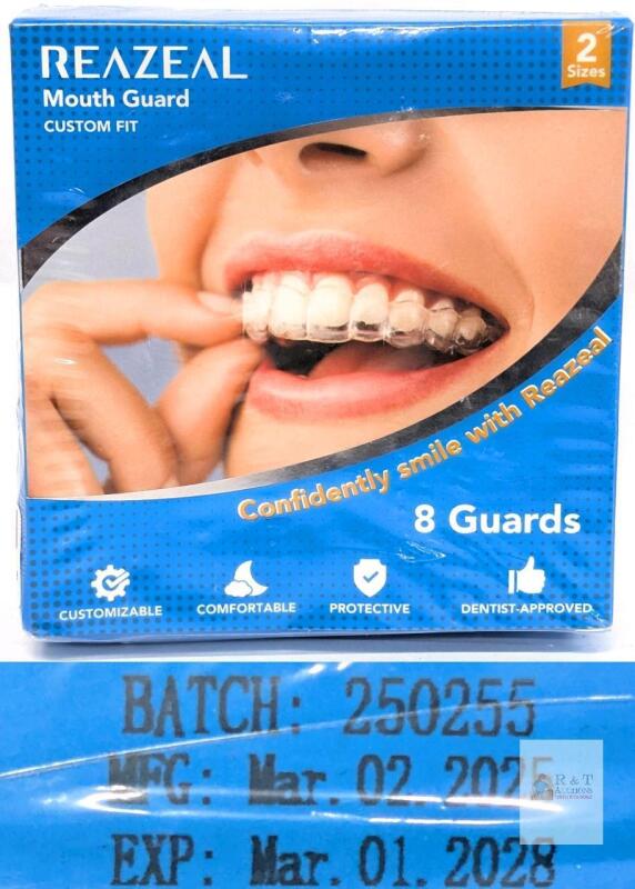 Exp 2028 NEW REAZEAL Mouth Guard 8-Pack, Custom Fit, 2 Sizes, BPA-Free, Clear, , Batch 250255
