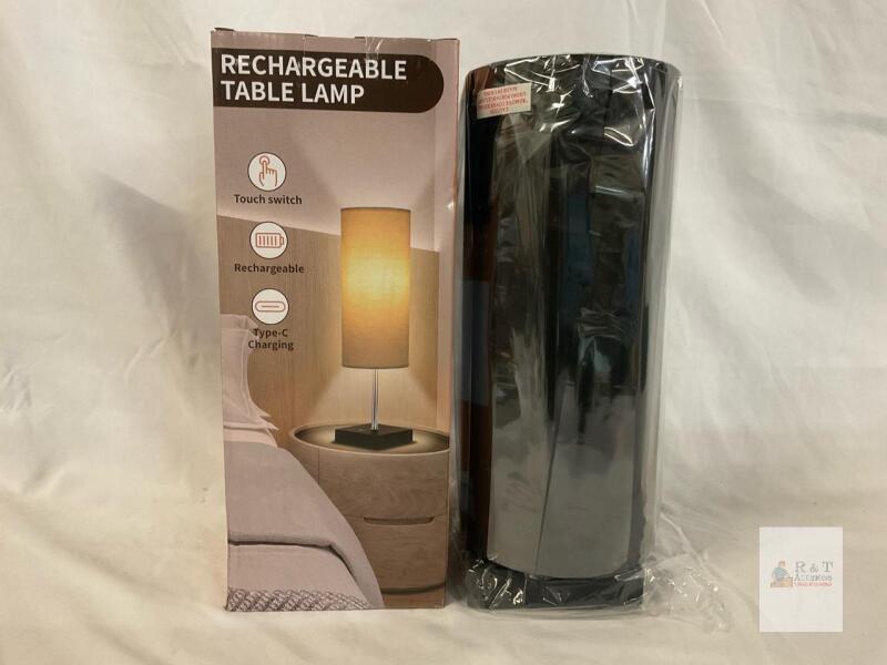 NEW AW Rechargeable Table Lamp, 18-Inch, 3-Way Touch Dimming, USB-C Charging, Fabric Shade, Black Base