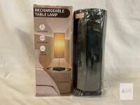 NEW AW Rechargeable Table Lamp, 18-Inch, 3-Way Touch Dimming, USB-C Charging, Fabric Shade, Black Base