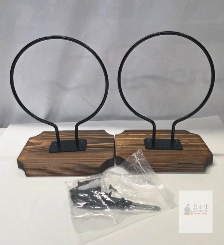 NEW Yopay 2 Pack Wall-Mounted Ball Holders, Wood Base, Metal Hoop, Fits Basketball/Soccer/Volleyball