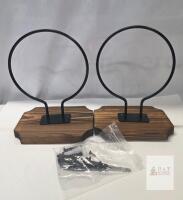NEW Yopay 2 Pack Wall-Mounted Ball Holders, Wood Base, Metal Hoop, Fits Basketball/Soccer/Volleyball