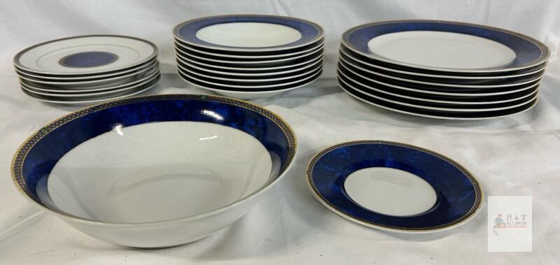 Joshua Maxwell Studio Allure Fine Porcelain Dinnerware Set, Blue & Gold, China,