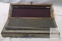 Vintage Oil Sharpening Stone in Wooden Case, 7.9"x2.1", Felt Lined, Dual-Access Box