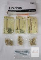 NEW Haidms Spring Door Hinges 3-Pack, 4 x 4 in, Brass Finish, Adjustable Tension, Screws Included