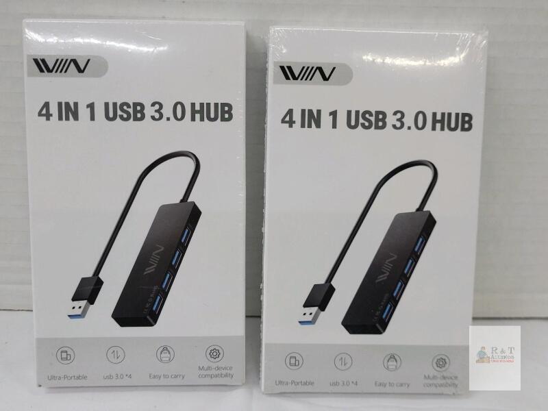 2 NEW WIN 4-Port USB 3.0 Hub UA043-BK, 5Gbps Transfer, Black, Ultra-Portable, USB-A, Plug-and-Play