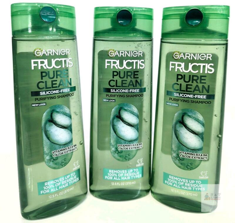NEW Garnier Fructis Pure Clean Shampoo 12.5oz, Silicone-Free, Aloe, Lot of 3, Vegan Formula