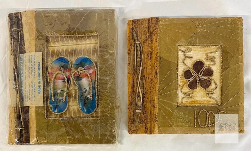 Handmade Indonesian Leaf Photo Albums, Flip-Flop/Floral Covers, 8.5"x8.5", 20 Pages