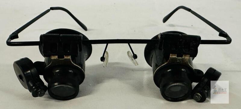 Binocular Magnifier Glasses 10X LED Jeweler Watchmaker Loupes Flip-Up Lens Adjustable, Metal Frame