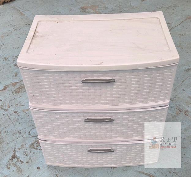 Sterilite 3-Drawer Plastic Storage Organizer, White, 24"x16"x14", Weave Design