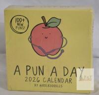 NEW Rockdoodles A Pun A Day 2026 Daily Desktop Calendar, 365 Pages, Original Art, Sealed