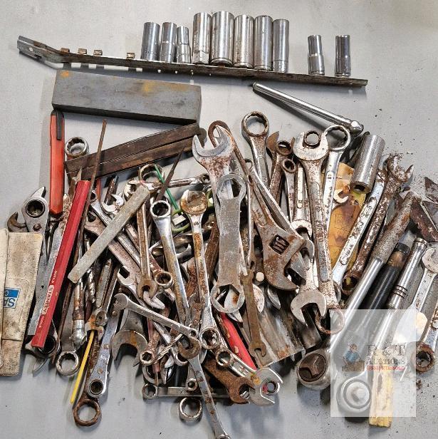 Large Mixed Hand Tool Lot &ndash; Wrenches, Sockets, Pliers, Files, Heavy Rust, Various Brands