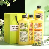 NEW SEA SALT Moisturize & Relax Gift Set, Shower Gel & Foaming Bath, Chamomile, Lavender, Rose, Mint, 4 x 12.8 fl oz