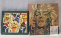 Set of 2 Framed Canvas Paintings &ndash; Abstract Modern Art & Portrait, Signed, 16"x16", 12"x16"