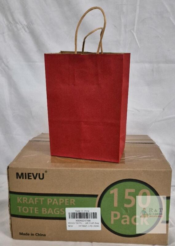 NEW MIEVU Red Kraft Paper Tote Bags 10"x8"x4.25" with Handles, Bulk 150-Pack, HFY0021-LPD-HONG