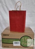 NEW MIEVU Red Kraft Paper Tote Bags 10"x8"x4.25" with Handles, Bulk 150-Pack, HFY0021-LPD-HONG