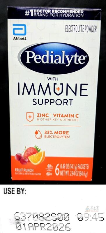 Pedialyte with Immune Support Electrolyte Powder Fruit Punch 6 Packets 2.94 oz Abbott 6370832800 USE BY APR 1 26