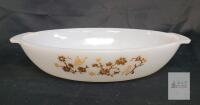 Termo-Rey 35 Oval Glass Casserole Dish, Gold Floral Butterfly, 13" Vintage Mexico Opalware