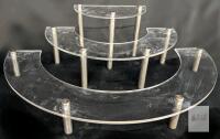 Three-Tier Acrylic Semi-Circular Display Stand, 20"x12"x8.5", Stainless Steel Supports