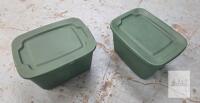Olive Green Type A Plastic Storage Tote Bins with Lids, 18 Gallon, Set of 2 PREOWNED- GOOD CONDITION