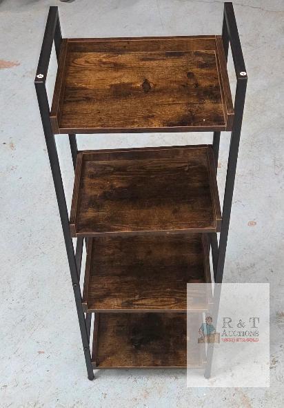 4-Tier Metal & Wood Freestanding Bookshelf, 39.4" Tall, Cross-Brace, Tray Shelves