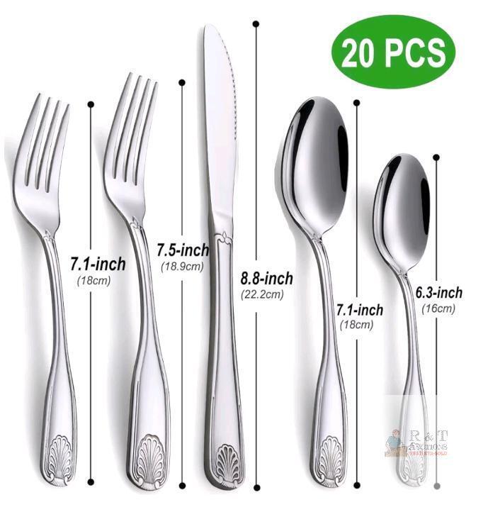 NEW Deeny Jarte 20-Piece Stainless Steel Flatware Set, Shell Pattern, Dishwasher Safe, X004EIXQIX