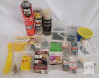 Mixed Hardware Supply Lot: Spray Cans, Fasteners, Anchors, Zip Ties, Stanley, Varathane, Tapcon