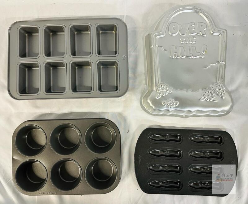 Wilton 'Over The Hill' Tombstone Cake Pan, Wilton Bone Pan & Baker's Secret Muffin, Loaf Pans Set
