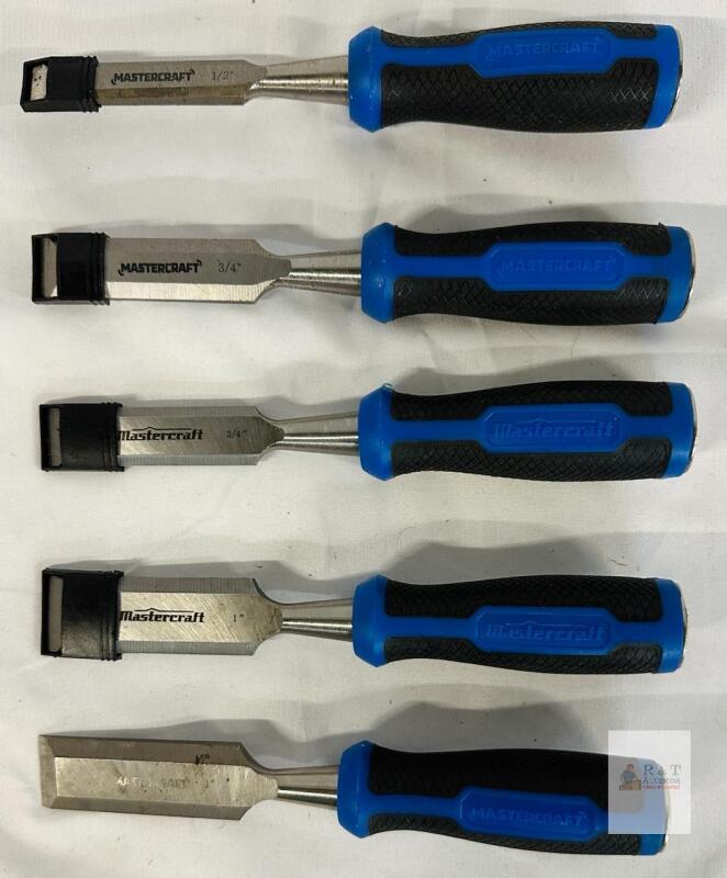Mastercraft 5-Piece Wood Chisel Set: 1/2", 3/4", 1", Anti-Slip Handles, Blade Covers