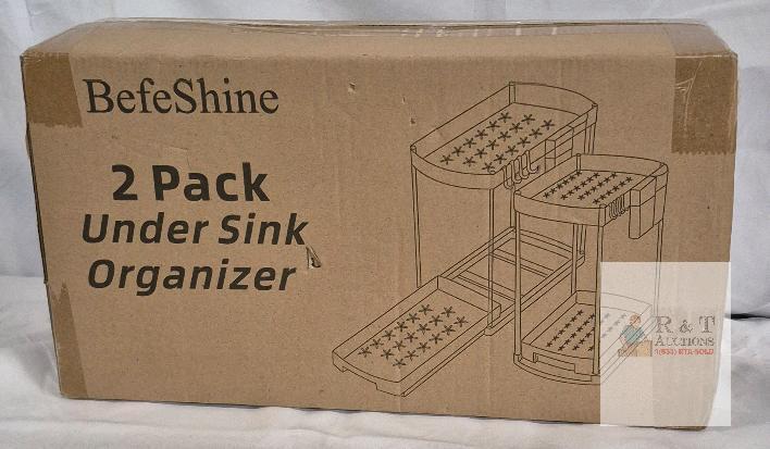 NEW BefeShine LS100-2 2-Tier Under Sink Organizer 2 Pack, 15.3"x5.4"x8.3", ABS Plastic, Black