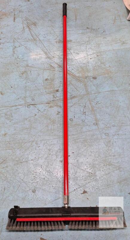 24 inch Industrial Push Broom, Red & Black, Metal Handle, Synthetic Bristles, 60 inch Length