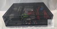 2-Tier Mesh Black Desk Organizer with Scissors, Pens, Tape Rolls, Rubber Bands, Pencils & Supplies