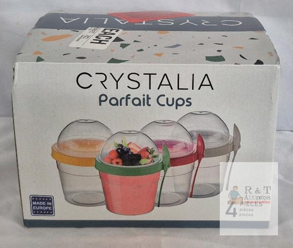 NEW Crystalia Parfait Cups Set 4-Pack, 17oz Each, BPA-Free Plastic with Lids & Spoons, 4 Colors