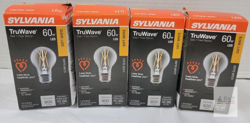 Sylvania TruWave 60W A19 LED Bulbs, 800 Lumens, Soft White, Clear Glass, Dimmable, 4-Pack