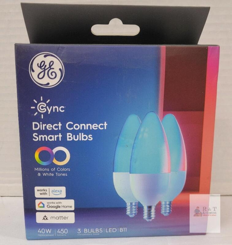 NEW GE Cync Smart LED Bulbs B11 Candelabra 3-Pack, 40W Eq, Color-Changing, WiFi, Alexa/Google Compatible