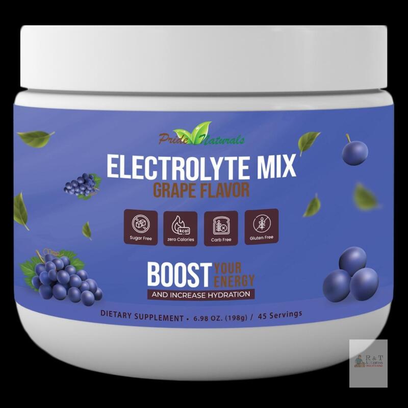 NEW Pride Naturals Electrolyte Mix, Grape Flavor, 6.5 oz, 45 Servings, Sugar Free, Zero Calorie, Lot 4671