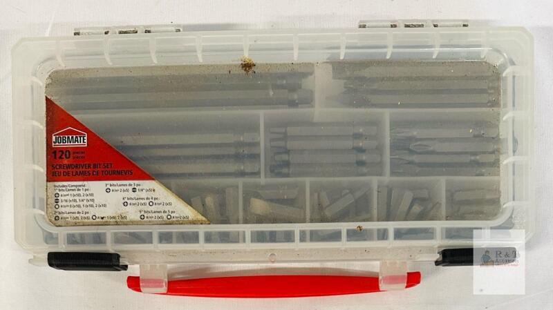 Jobmate 120 Piece Screwdriver Bit Set &ndash; Phillips, Slotted, Robertson, 1/4&rdquo; Drive, Case Included