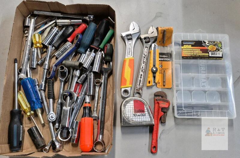 Assorted Hand Tool Lot - Mastercraft & Ridgid Wrenches, Lufkin Tape, Sockets, Organizer