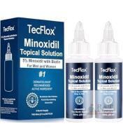 NEW TecFlox Minoxidil 5% with Biotin Hair Regrowth Solution, Unscented, 4-Month Supply (2x60mL Bottles)