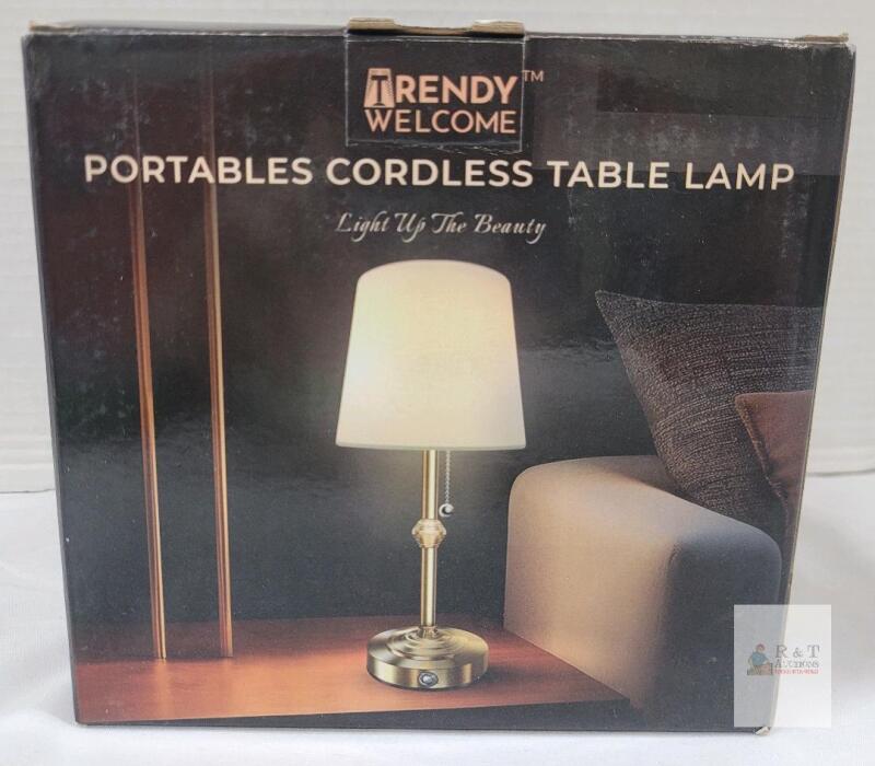 NEW TRENDY WELCOME Gold Cordless Table Lamp, 5200mAh, 350lm, 3-Stage Dimming, 15in Height